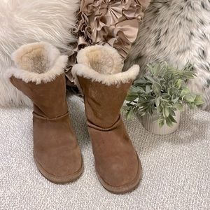 Bear Paw Suede Sheepskin/Wool Blend Abagail Cognac Winter Snow Shoes Sz 7